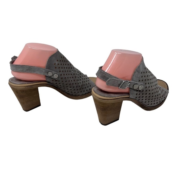 Barbara Barbieri Gray Suede Perforated Slingback Block Heeled Sandals Mules 8.5 - Picture 5 of 13